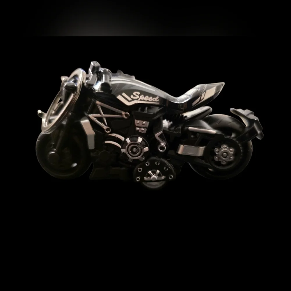 Black Motorcycle Wind Up Bag Charm Keychain